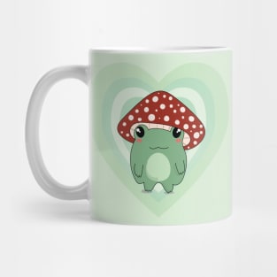 Mushroom Hat Kawaii Frog on Light Green Hearts Mug